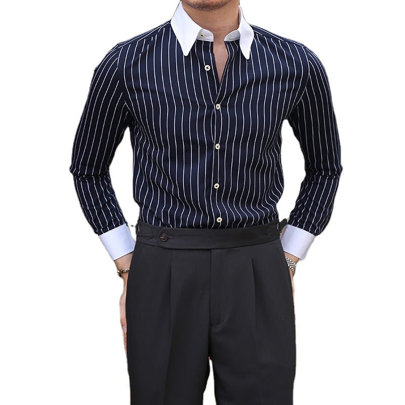 Striped Colorblock Lapel Shirt