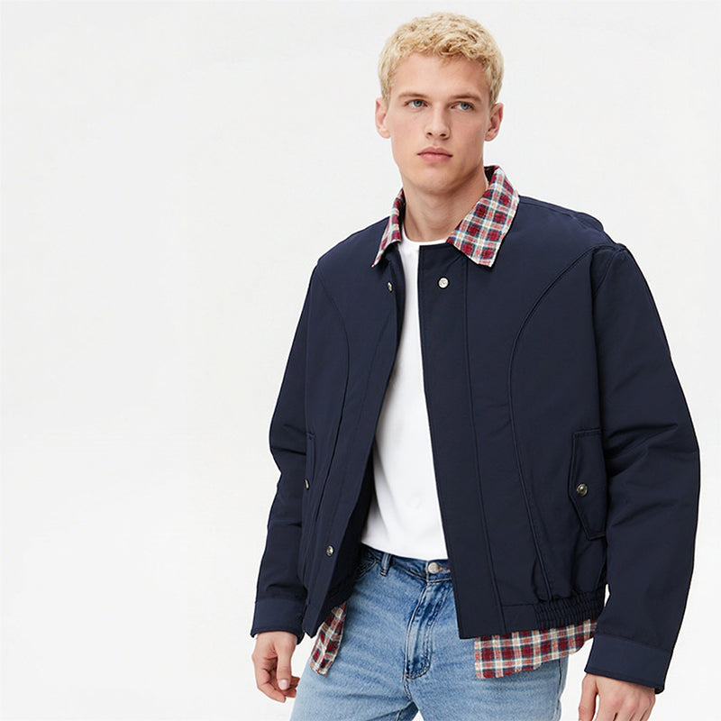 Men’s Plaid Button Bomber Jacket