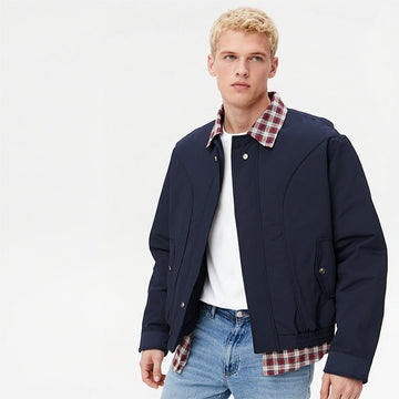Men’s Plaid Button Bomber Jacket