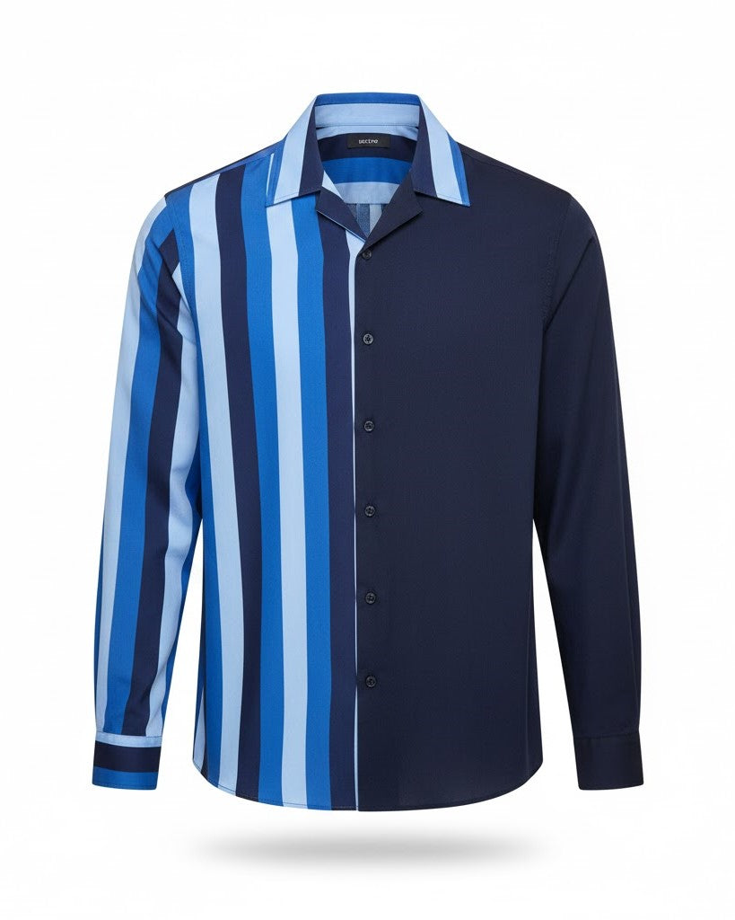 Striped Colorblock Lapel Shirt