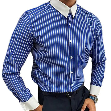 Striped Colorblock Lapel Shirt